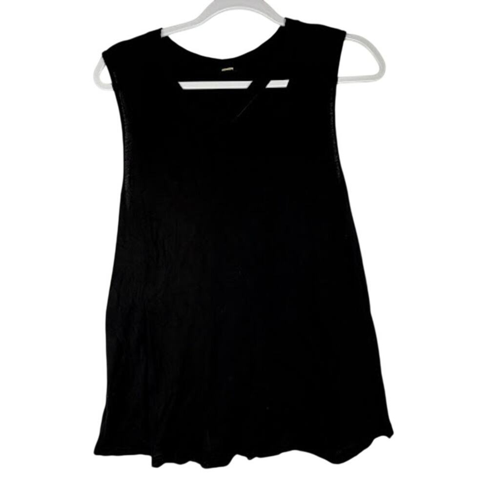 MONROW‎ Asymmetric Slashed Neckline Tank Black Distressed Style Size L
